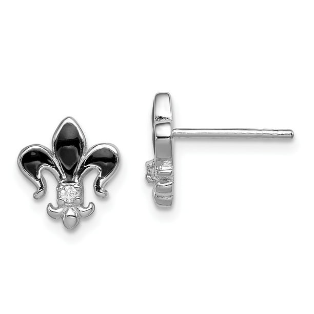 Sterling Silver Cz Fleur De Lis Stud Earrings Sterling Silver Cz Fleur De Lis Stud Earrings